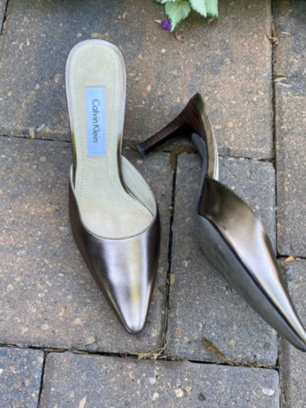 Calvin Klein Landry Metallic Bronze Pointed-Toe Mules — Size 5.5 Summer Sale
